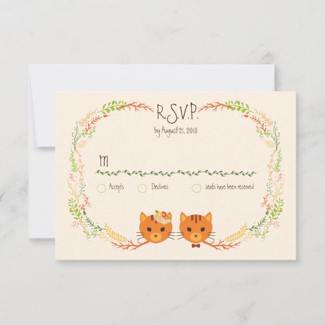 Whimsical Forest Cats (Cream) Wedding RSVP (Anverso)