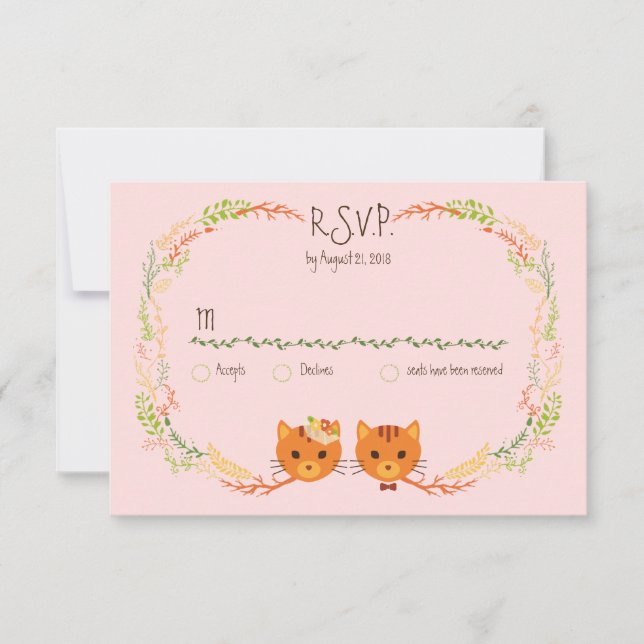 Whimsical Forest Cats (Rubor) Wedding RSVP (Anverso)