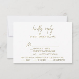 Whimsical Gold Caligraphy Menu Choice Tarjeta RSVP