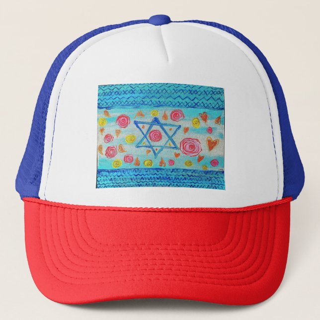 Whimsical gorra de la bandera israelí con flores y (Anverso)