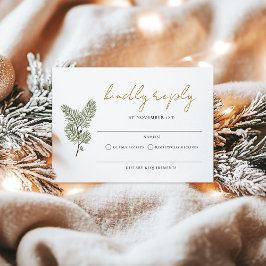 Whimsical Green and Gold Pine Wedding RSVP