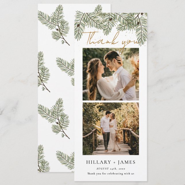 Whimsical Green Pine Photo Strip Tarjeta de agrade (Anverso / Reverso)