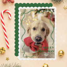 Whimsical Green Ribbon Mascota foto Feliz Navidad