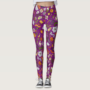 Whimsical Halloween diseña leggings moradas