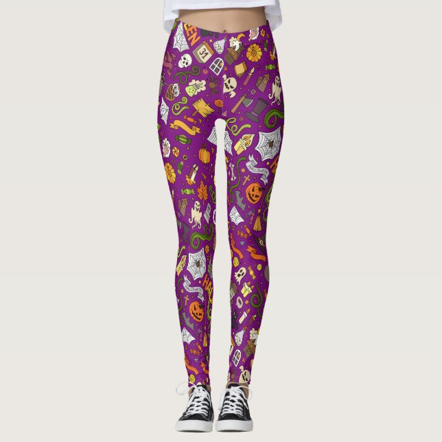 Whimsical Halloween diseña leggings moradas (Anverso)