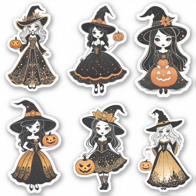 Whimsical Hallowwen bruja Pegatina Set (Anverso)