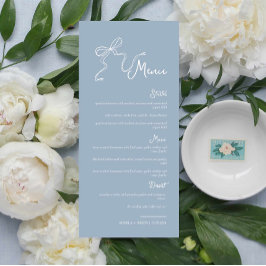 Whimsical Hand draw Bow Dusty Blue Boda Menu