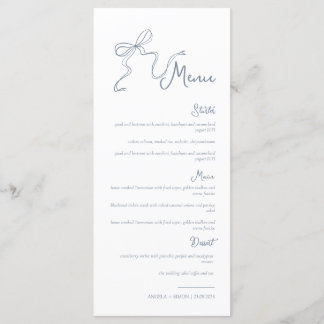 Whimsical Hand draw Bow Dusty Blue Boda Menu