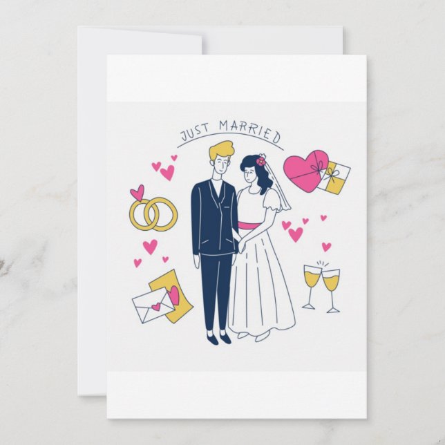 Whimsical Hand-Drawn "Just Married" Couple  (Anverso)