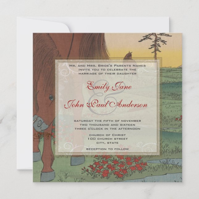 Whimsical Horse Swirl Insertar Invitación de Boda (Anverso)