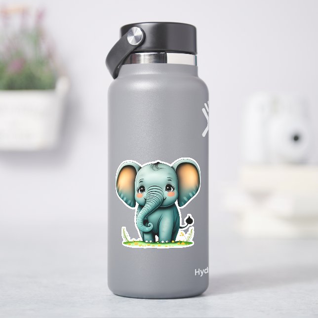 Whimsical lindo elefante pegatina para niños (hidrofrasco)