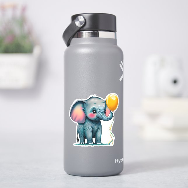 Whimsical lindo elefante pegatina para niños (hidrofrasco)