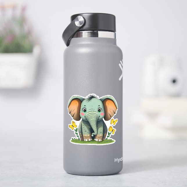 Whimsical lindo elefante pegatina para niños (hidrofrasco)