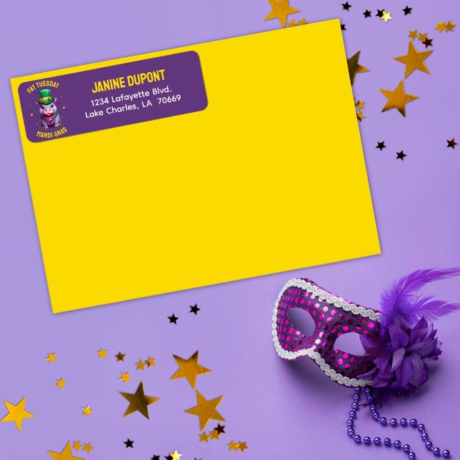 Whimsical Mardi Gras Fat Tuesday Hippo Pegatina (Subido por el creador)