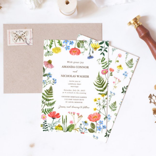 Whimsical Meadow Wildflowers Invitación a la boda (Subido por el creador)