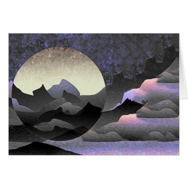 Whimsical Moon and Mountains Abstract Art (Anverso (Horizontal))
