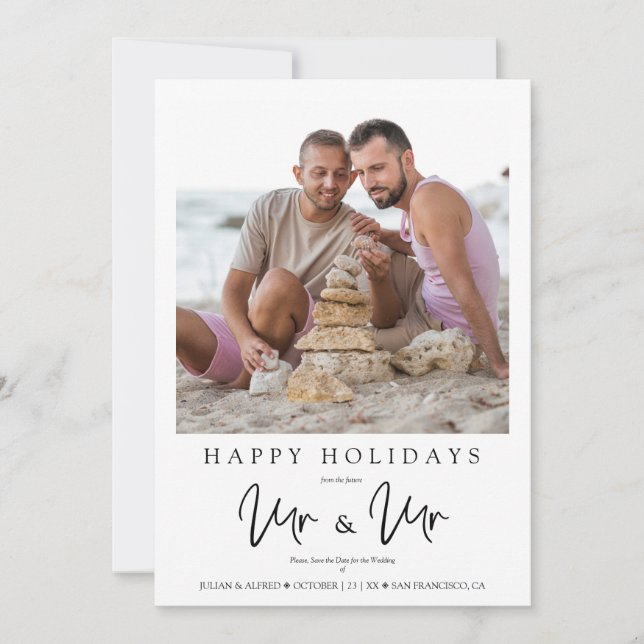 Whimsical MR & MR Gay Christmas Wedding Photo (Anverso)