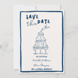 Whimsical Navy Blue Salven La Invitación De Fecha