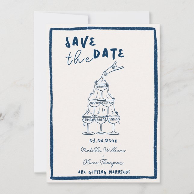 Whimsical Navy Blue Salven La Invitación De Fecha (Anverso)