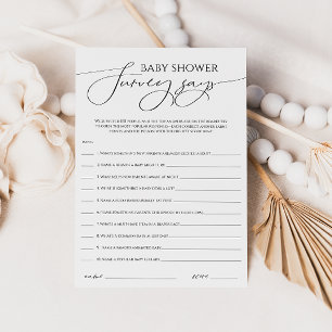 Whimsical Neutral Baby Shower Survey dice tarjeta