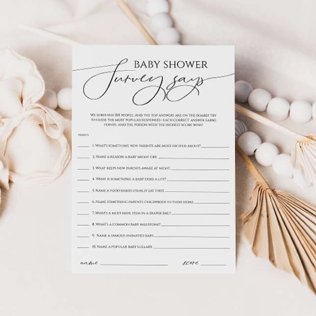 Whimsical Neutral Baby Shower Survey dice tarjeta (Subido por el creador)