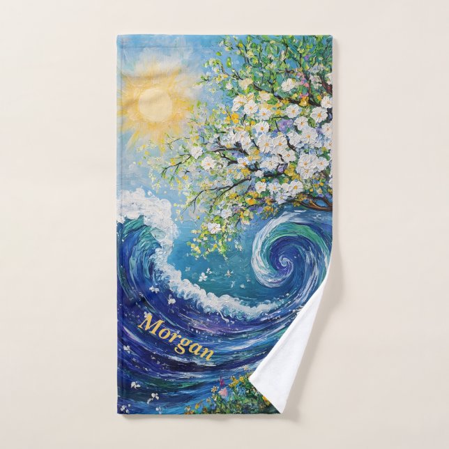 Whimsical Ocean Wave | Deportes impresionistas (Toalla de mano)