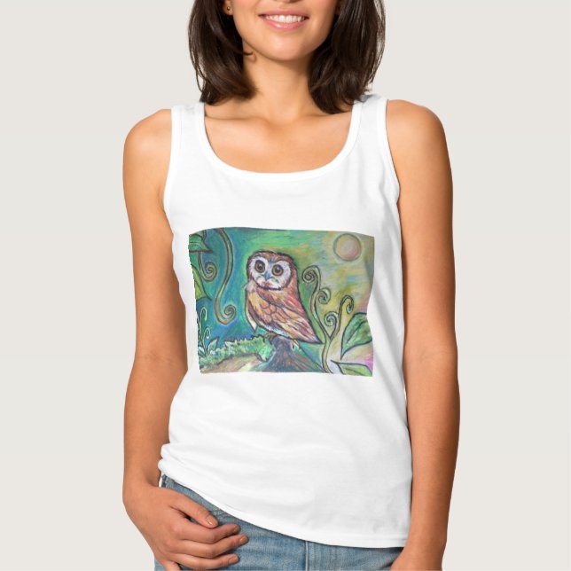 Whimsical Owl Basic Tank Top White (Anverso)