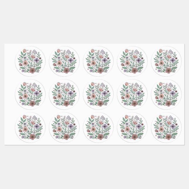 Whimsical Pastel Floral Floral Pegatina de Flores  (Hoja)