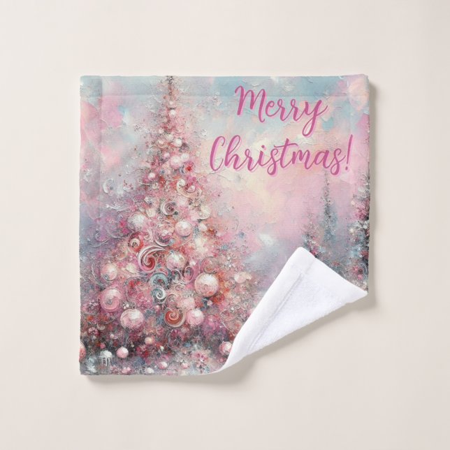 Whimsical Pink Christmas Tree Personalized (Toallita)