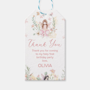 Whimsical Pink Floral Fairy Birday Gift Etiqueta