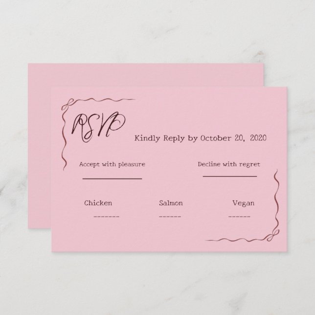 Whimsical Pink Hand Written Scribble Wedding RSVP  (Anverso / Reverso)