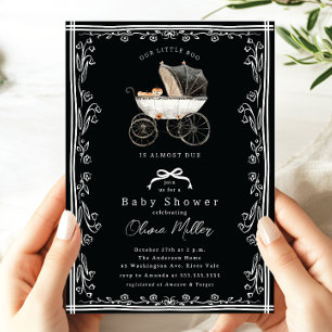 Whimsical Pram Baby Shower Invitación