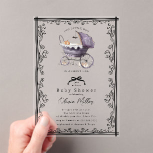 Whimsical Pram Baby Shower Invitación