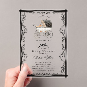 Whimsical Pram Baby Shower Invitación
