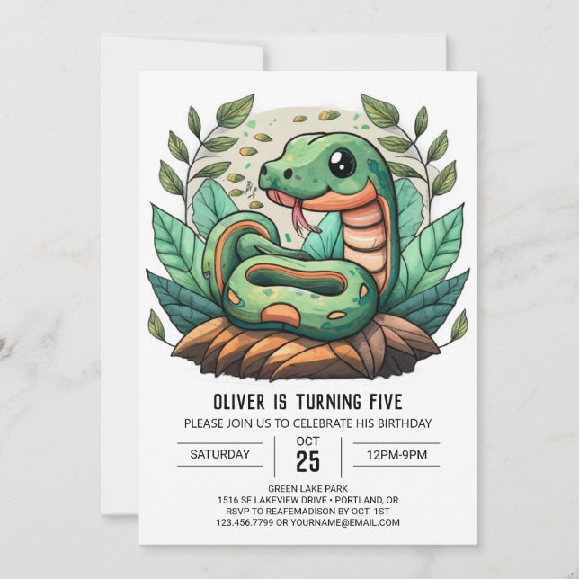 Whimsical Python Birthday Invitación (Anverso)
