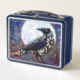 Whimsical Raven Moon Floral Azul Blanco Negro