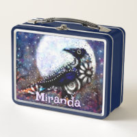 Whimsical Raven Moon Floral Black Personalizado