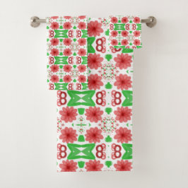 Whimsical Red Flowers Green Leaves On White Art