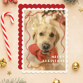 Whimsical Red Ribbon Mascota Foto Feliz Navidad