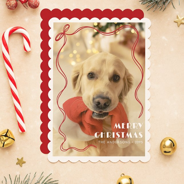 Whimsical Red Ribbon Mascota Foto Feliz Navidad (Subido por el creador)