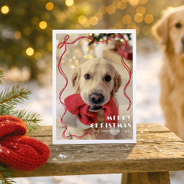 Whimsical Red Ribbon Mascota Foto Feliz Navidad