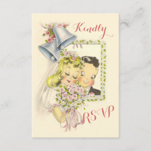 Whimsical Retro Novia y Boda Groom RSVP
