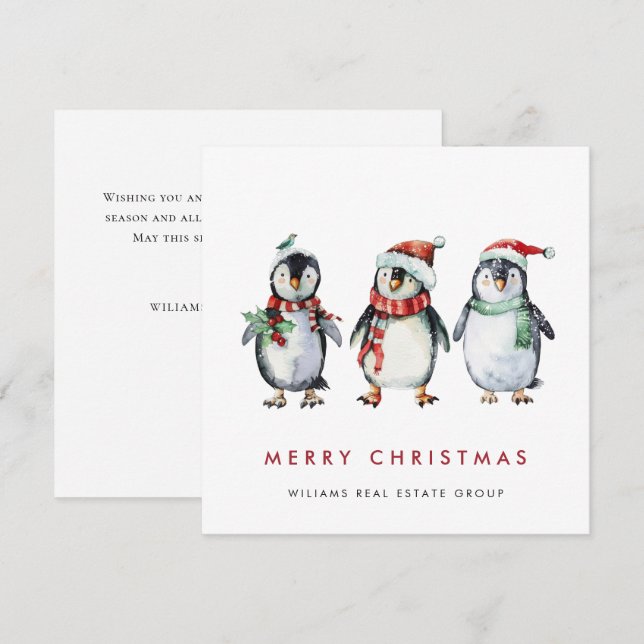Whimsical Santa Pingüinos Navidad Corporate (Anverso / Reverso)