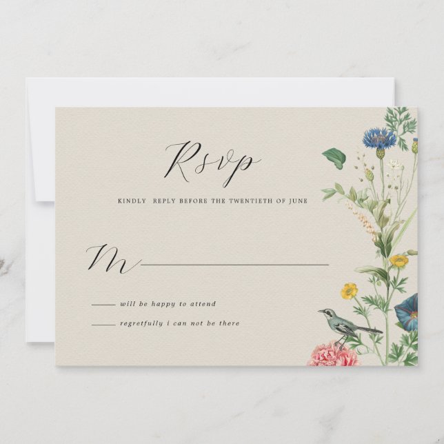 Whimsical Secret Garden Wildflowers Tarjeta RSVP (Anverso)