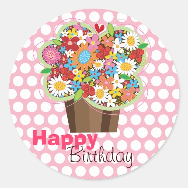 Whimsical Spring Flowers Cupcake Pegatina de cumpl (Anverso)