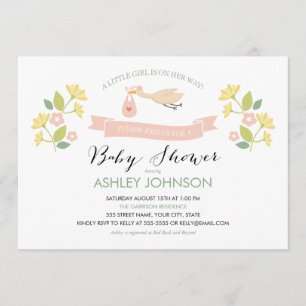 Whimsical Stork Baby Shower Invitación