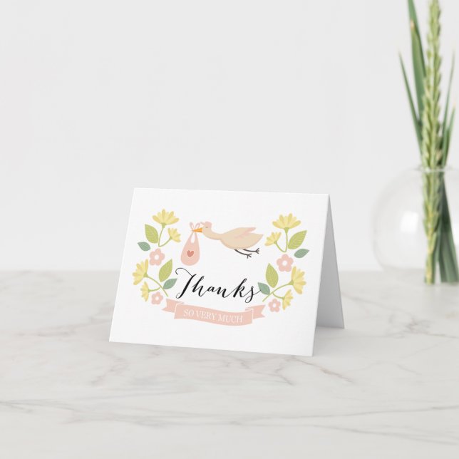 Whimsical Stork Baby Shower Nota de agradecimiento (Anverso)