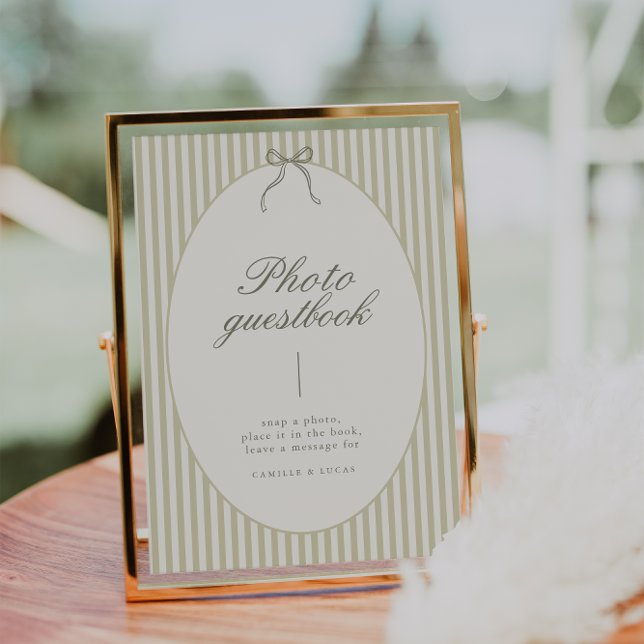 Whimsical Stripe Green Photo Guestbook Rótulo (Subido por el creador)