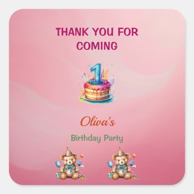 Whimsical Teddy Bear Pegatinas del primer cumpleañ (Anverso)