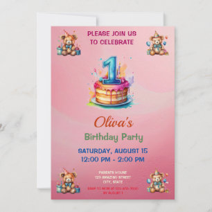 Whimsical Teddy Bear Primera Invitación de Cumplea